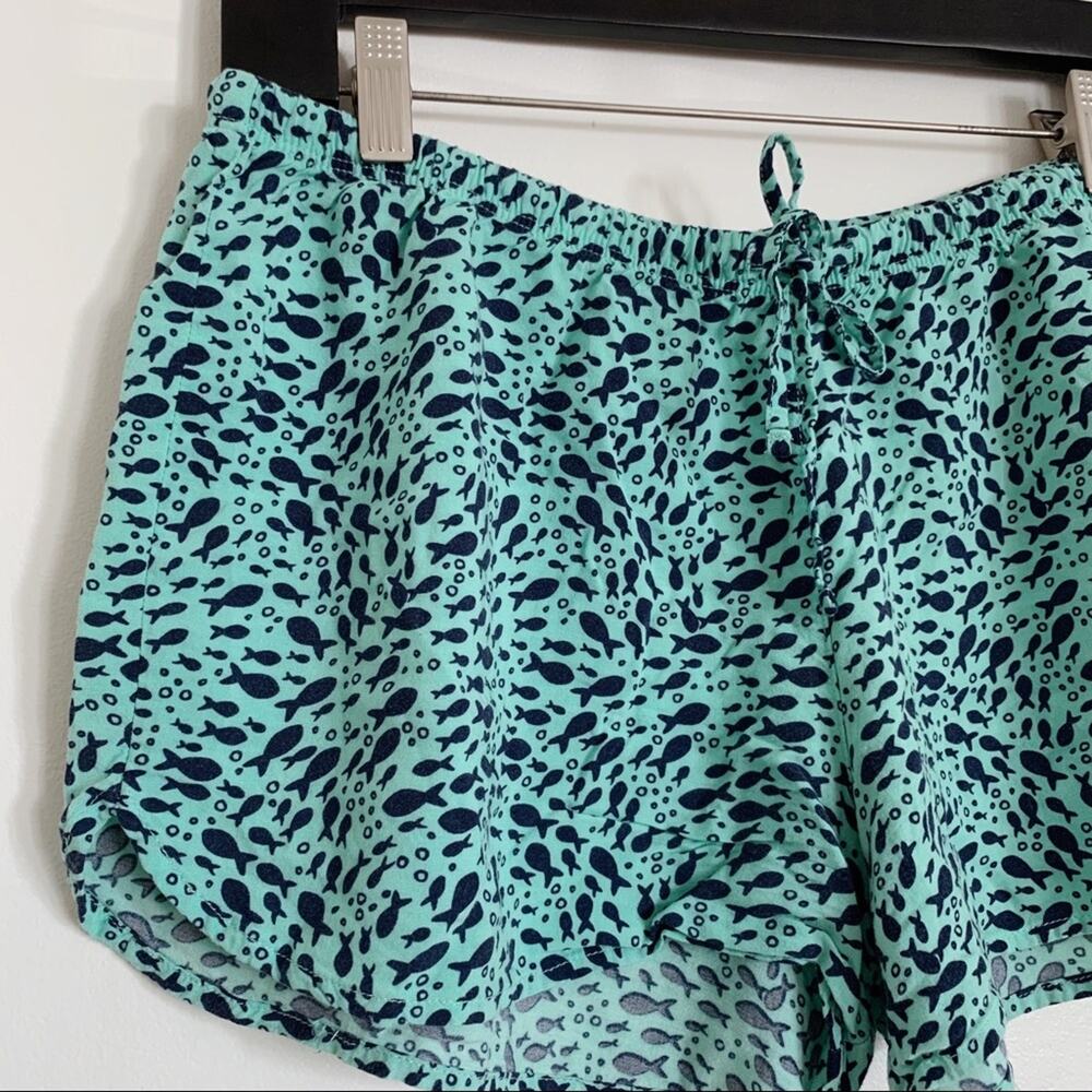 Teal and Blue Xhilaration Fish Print 100% Rayon Sleep Shorts M - Picture 2 of 4